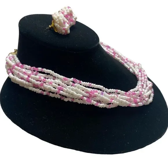 Vintage Pink and White Bohemian Glass MultiStrand Necklace Set NWT - Picture 15 of 15